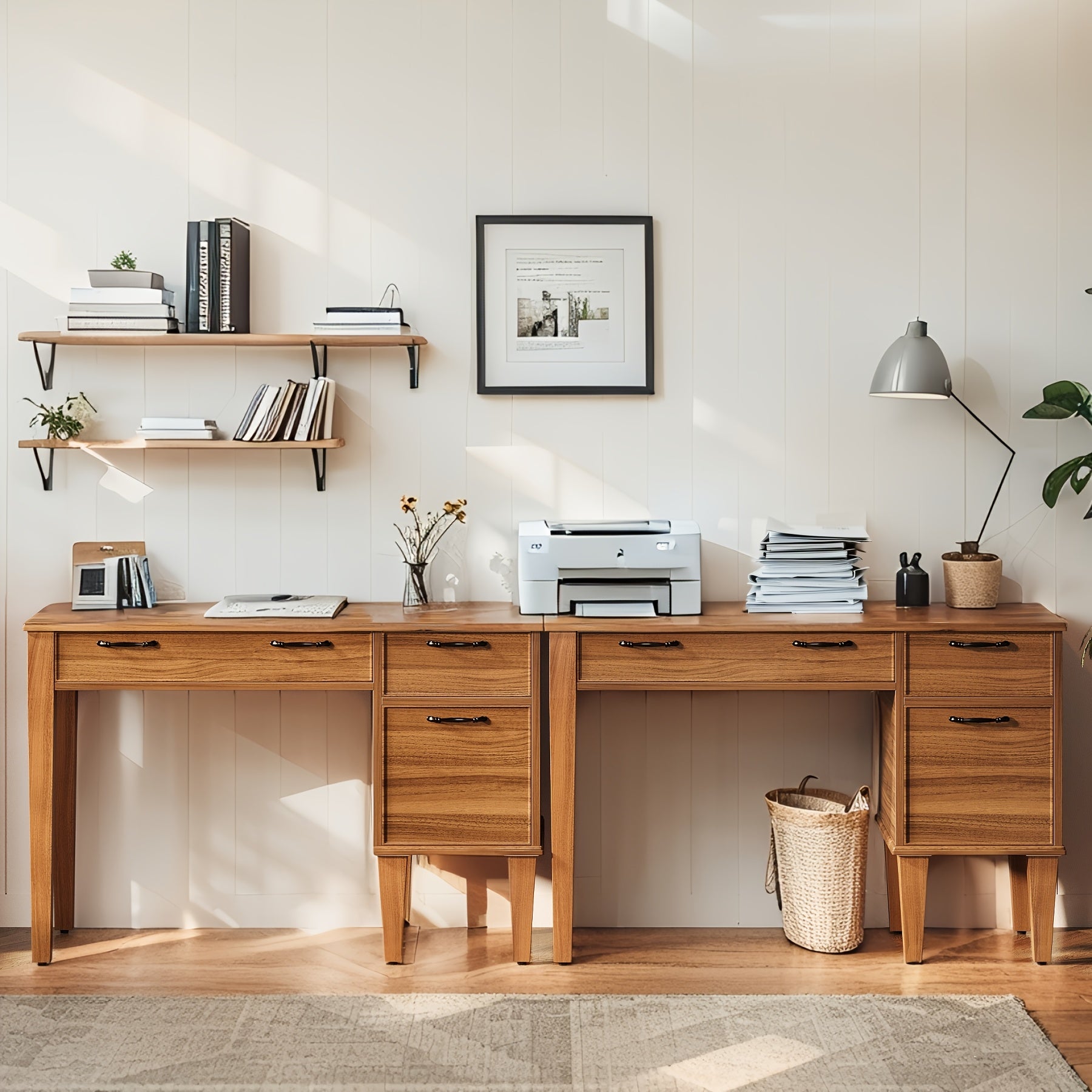 47.2 Inch Modern Computer Desk with Drawers - Engineered Wood Home Office Desk, Brown Writing & Gaming Workstation with Spacious Surface, Ample Storage & Large Legroom, Easy Assembly, Desk Accessories Office, Wood Grain Texture