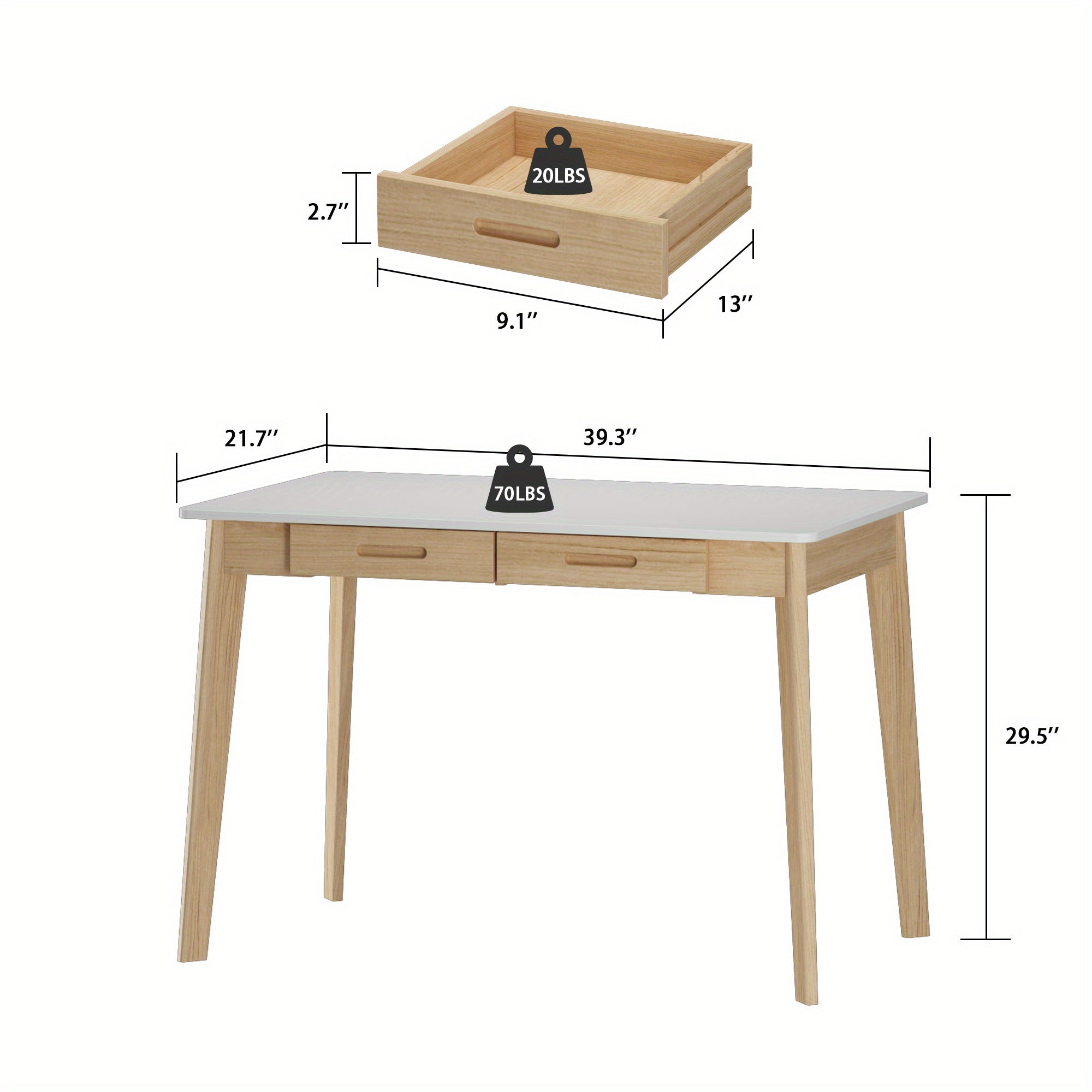 Modern Office Desk Computer Desk Writing Wood Desk Study Work Desk, with 2 Drawer, Suitable for Study or Office, Equipped with Two Drawers and Four Legs, Designed with Simplicity