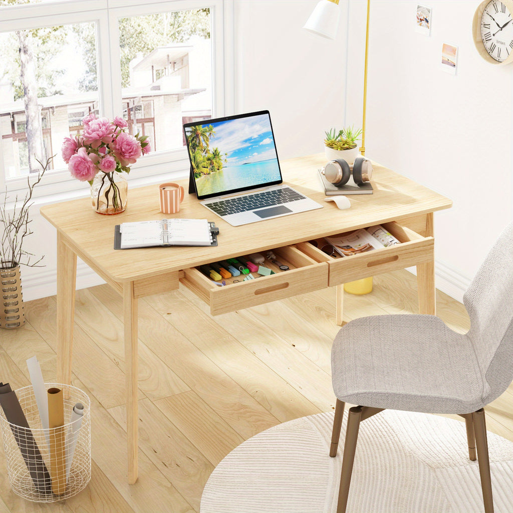 Modern Office Desk Computer Desk Writing Wood Desk Study Work Desk, with 2 Drawer, Suitable for Study or Office, Equipped with Two Drawers and Four Legs, Designed with Simplicity