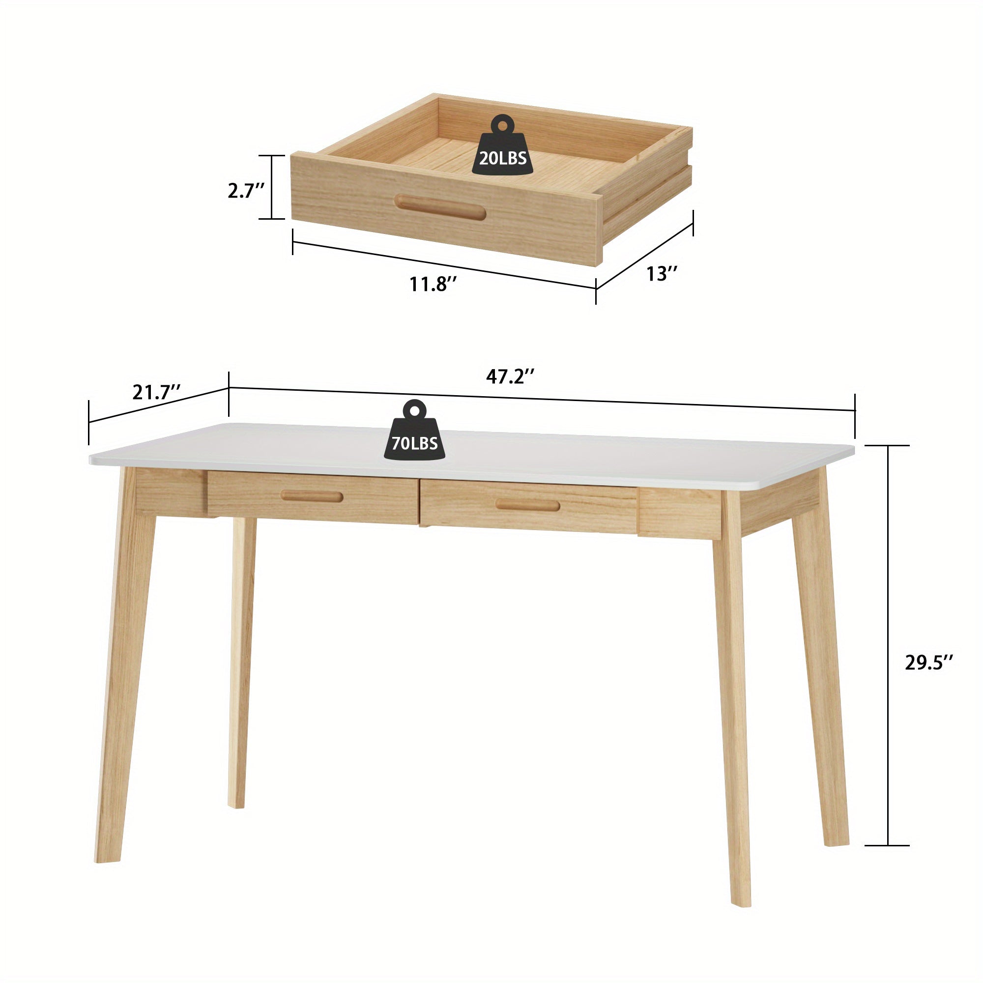 Modern Office Desk Computer Desk Writing Wood Desk Study Work Desk, with 2 Drawer, Suitable for Study or Office, Equipped with Two Drawers and Four Legs, Designed with Simplicity
