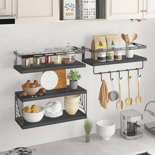 3+1 Tier Wall Mounted Bathroom Shelves Over Toilet, Farmhouse Shelf Toilet Paper Storage, Wood Floating Shelves for Room Decor, Wall Dresser, Heavy Duty Shelves, Bathroom Storage And Accessories, Bedroom, Living Room, for Halloween And Christmas