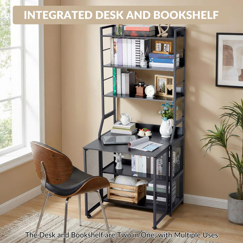 2026 Hall Storage Cabinet, a Space-Efficient 2-In-1 Bookshelf And Writing Desk Featuring a Robust Metal Frame, Surface, And Integrated Storage Shelves